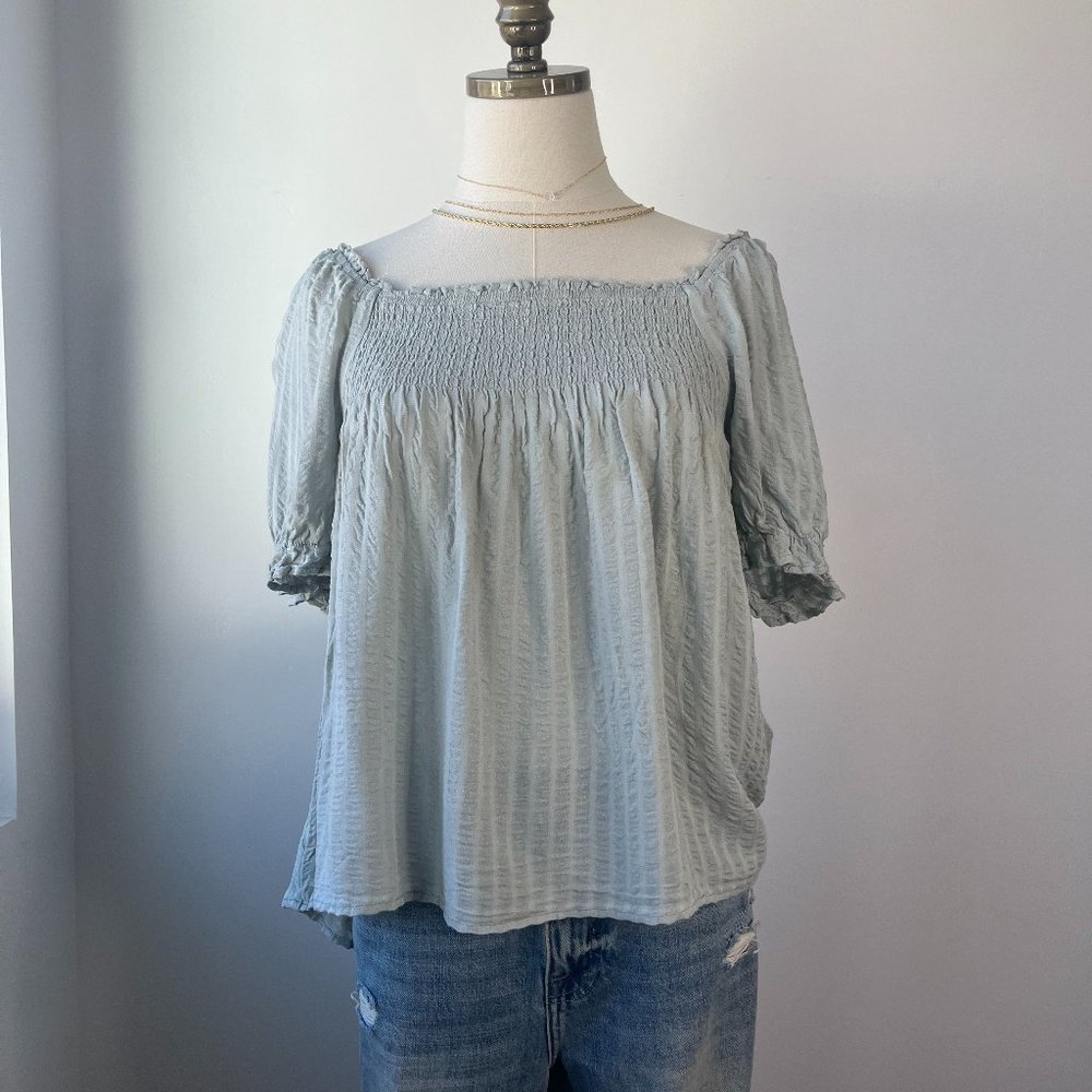 Light green/ Gray smocked blouse